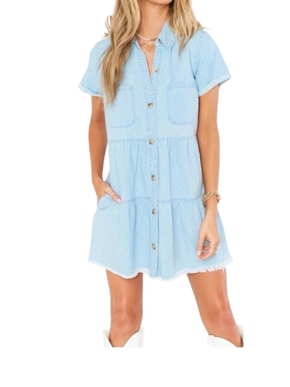 SHOW ME YOUR MUMU Light Wash Denim Button-Front Mini Dress